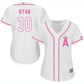 Los Angeles Angels #30 Nolan Ryan White/Pink Fashion Womens Stitched MLB Jersey
