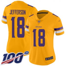 Nike Minnesota Vikings #18 Justin Jefferson Gold Womens Stitched NFL Limited Inverted Legend 100th Season Jersey