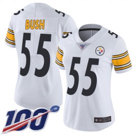Nike Pittsburgh Steelers #55 Devin Bush White Womens Stitched NFL 100th Season Vapor Limited Jersey