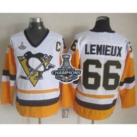 Pittsburgh Penguins #66 Mario Lemieux White/Black CCM Throwback 2017 Stanley Cup Finals Champions Stitched NHL Jersey