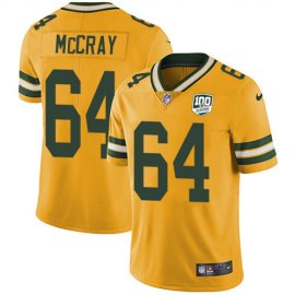 Nike Green Bay Packers #64 Justin McCray Yellow Mens 100th Season Stitched NFL Limited Rush Jersey