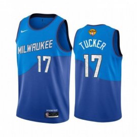 Nike Milwaukee Bucks #17 P. J. Tucker Mens 2021 NBA Finals Bound City Edition Jersey Blue Mens