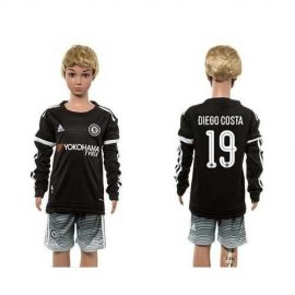Chelsea #19 Diego Costa SEC Away Long Sleeves Euro Premium Kid Soccer Club Jersey