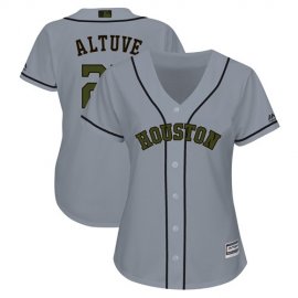 Houston Astros #27 Jose Altuve Grey 2018 Memorial Day Cool Base Womens Stitched MLB Jersey
