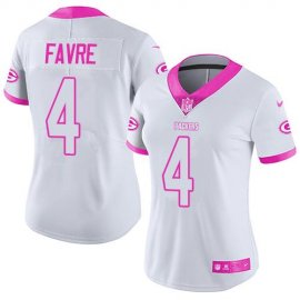 Nike Green Bay Packers #4 Brett Favre White/Pink Womens Stitched NFL Limited Rush Fashion Jersey