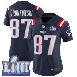 Nike New England Patriots #87 Rob Gronkowski Navy Blue Super Bowl LIII Bound Womens Stitched NFL Limited Rush Jersey