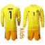 Germany #1 Neuer Yellow Goalkeeper Long Sleeves Kid Soccer Country Jersey