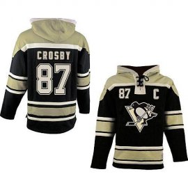 Pittsburgh Penguins #87 Sidney Crosby Black Sawyer Hooded Sweatshirt Stitched NHL Jersey