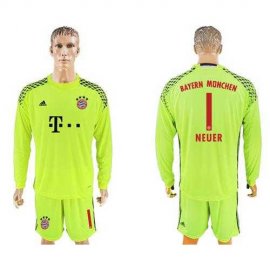 Bayern Munchen #1 Neuer Shiny Green Goalkeeper Long Sleeves Soccer Club Jersey