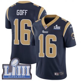 Nike Los Angeles Rams #16 Jared Goff Navy Blue Team Color Super Bowl LIII Bound Mens Stitched NFL Vapor Untouchable Limited Jersey