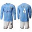 Manchester City #4 Company Home Long Sleeves Soccer Club Jersey