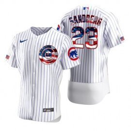 Chicago Cubs #23 Ryne Sandberg Mens Nike White Fluttering USA Flag Limited Edition Authentic MLB Jersey