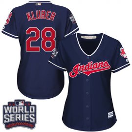 Cleveland Indians #28 Corey Kluber Navy Blue 2016 World Series Bound Womens Alternate Stitched MLB Jersey