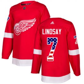 Adidas Detroit Red Wings #7 Ted Lindsay Red Home Authentic USA Flag Stitched NHL Jersey