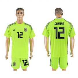 Argentina #12 Guzman Shiny Green Goalkeeper Soccer Country Jersey