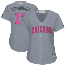 Chicago Cubs #12 Kyle Schwarber Grey Mothers Day Cool Base Womens Stitched MLB Jersey
