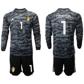 Belgium #1 Courtois Black Long Sleeves Goalkeeper Soccer Country Jersey