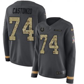 Nike Indianapolis Colts #74 Anthony Castonzo Anthracite Salute to Service Womens Stitched NFL Limited Therma Long Sleeve Jersey