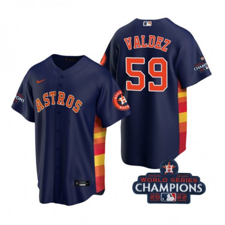 Astros 59 Framber Valdez Navy 2022 World Series Champions Cool Base Jersey Astros 59 Framber Valdez Navy 2022 World Series Champions Cool Base Jersey