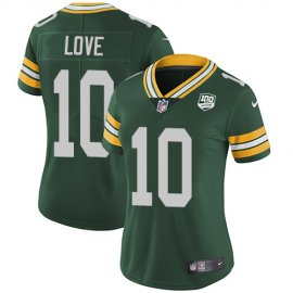 Nike Green Bay Packers #10 Jordan Love Green Team Color Womens 100th Season Stitched NFL Vapor Untouchable Limited Jersey