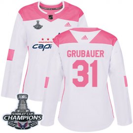 Adidas Washington Capitals #31 Philipp Grubauer White/Pink Authentic Fashion Stanley Cup Final Champions Womens Stitched NHL Jersey