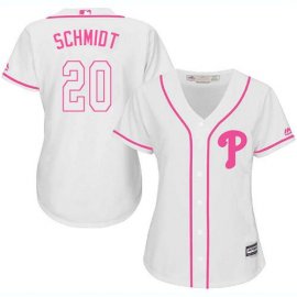 Philadelphia Phillies #20 Mike Schmidt White/Pink Fashion Womens Stitched MLB Jersey