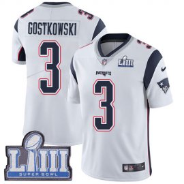 Nike New England Patriots #3 Stephen Gostkowski White Super Bowl LIII Bound Mens Stitched NFL Vapor Untouchable Limited Jersey