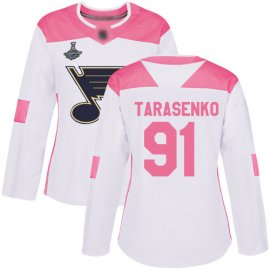 Adidas St. Louis Blues #91 Vladimir Tarasenko White/Pink Authentic Fashion Stanley Cup Champions Womens Stitched NHL Jersey
