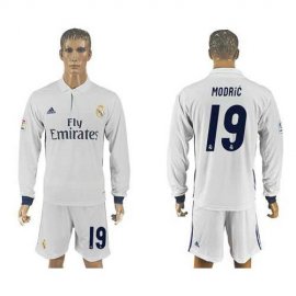 Real Madrid #19 Modric White Home Long Sleeves Soccer Club Jersey