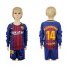 Barcelona #14 Mascherano Home Long Sleeves Kid Soccer Club Jersey