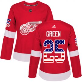 Adidas Detroit Red Wings #25 Mike Green Red Home Authentic USA Flag Womens Stitched NHL Jersey