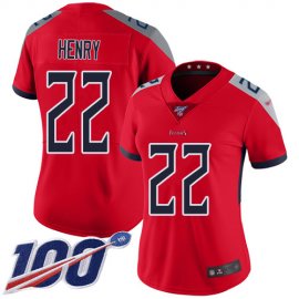Nike Tennessee Titans #22 Derrick Henry Red Womens Stitched NFL Limited Inverted Legend 100th Season Jersey