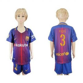 Barcelona #3 Pique Home Kid Soccer Club Jersey