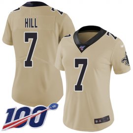 Nike New Orleans Saints #7 Taysom Hill Gold Womens Stitched NFL Limited Inverted Legend 100th Season Jersey