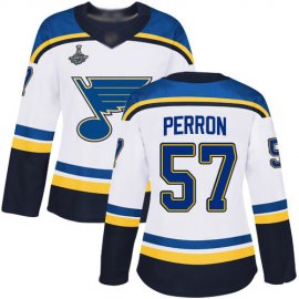 Adidas St. Louis Blues #57 David Perron White Road Authentic Stanley Cup Champions Womens Stitched NHL Jersey