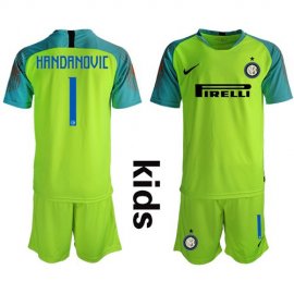 Inter Milan #1 Handanovic Shiny Green Goalkeeper Kid Soccer Club Jersey