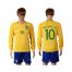 Brazil #10 Neymar Jr Home Long Sleeves Soccer Country Jersey