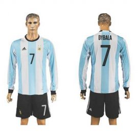 Argentina #7 Dybala Home Long Sleeves Soccer Country Jersey