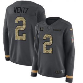 Indianapolis Colts #2 Carson Wentz Anthracite Salute to Service Womens Stitched NFL Limited Therma Long Sleeve Jersey