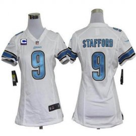Nike Detroit Lions #9 Matthew Stafford White With C Patch Womens Stitched NFL Elite Jersey