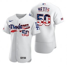 Los Angeles Dodgers #50 Mookie Betts Mens Nike White Fluttering USA Flag Limited Edition Authentic MLB Jersey