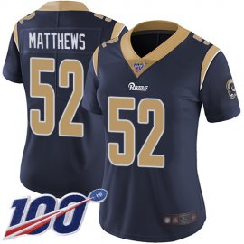 Nike Los Angeles Rams #52 Clay Matthews Navy Blue Team Color Womens Stitched NFL 100th Season Vapor Limited Jersey