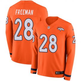 Nike Denver Broncos #28 Royce Freeman Orange Team Color Mens Stitched NFL Limited Therma Long Sleeve Jersey