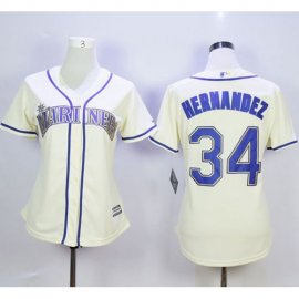 Seattle Mariners #34 Felix Hernandez Cream Alternate Womens Stitched MLB Jersey
