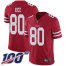 Nike San Francisco 49ers #80 Jerry Rice Red Team Color Mens Stitched NFL 100th Season Vapor Limited Jersey