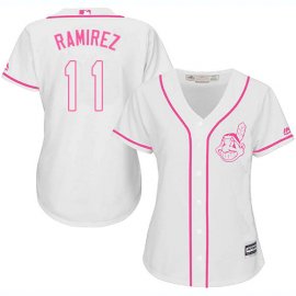 Cleveland Indians #11 Jose Ramirez White/Pink Fashion Womens Stitched MLB Jersey