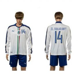 Italy #14 EL Shaarawy White Away Long Sleeves Soccer Country Jersey