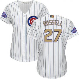Chicago Cubs #27 Addison Russell White(Blue Strip) 2017 Gold Program Cool Base Womens Stitched MLB Jersey