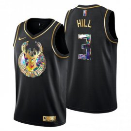 Milwaukee Milwaukee Bucks #3 George Hill Mens Golden Edition Diamond Logo 2021/22 Swingman Jersey – Black Mens