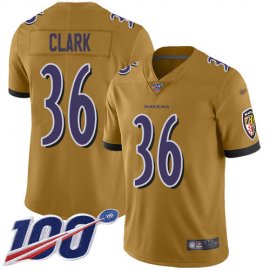 Nike Baltimore Ravens #36 Chuck Clark Gold Mens Stitched NFL Limited Inverted Legend 100th Season Jersey